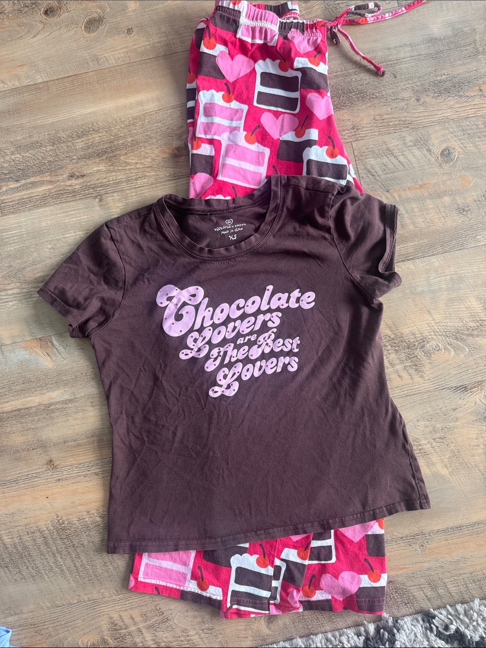 Victoria Secret Chocolate Lovers Brown & Pink Pajama Set